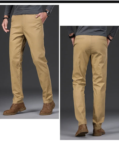 97% Cotton Classic Men's Casual Pants New Soft Cozy Elasticity Straight Business Trousers Fashion Branded Clothing Size 28-38