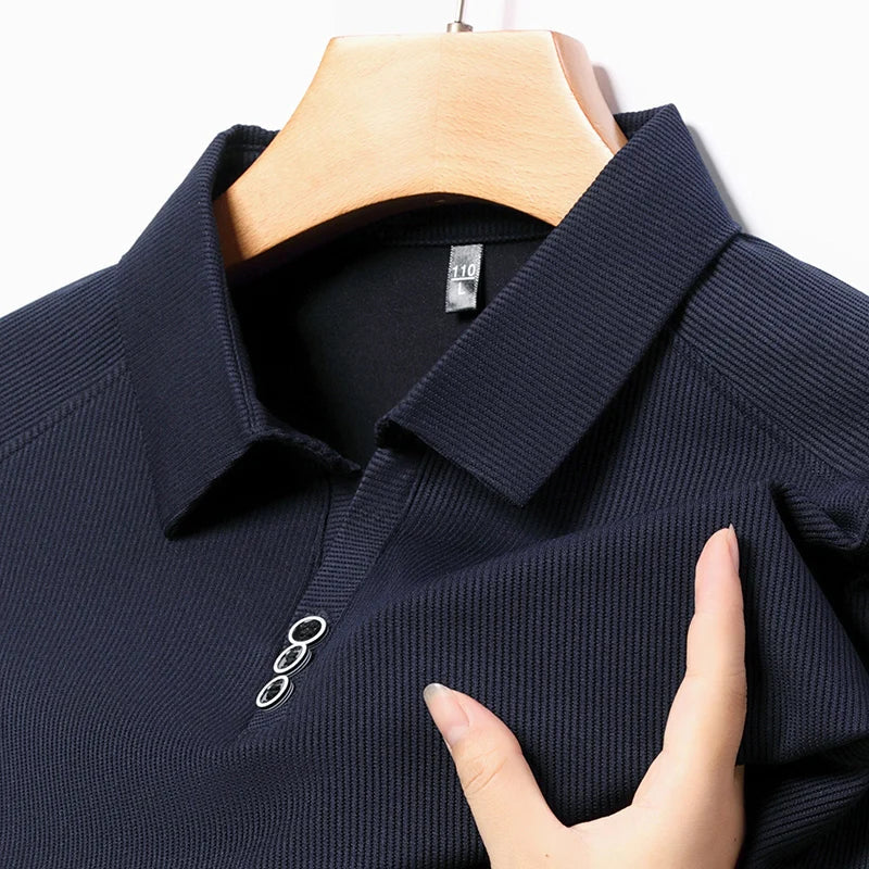 High quality brand long sleeve men's polo shirt autumn fashion customization high-end slim fit top casual business T-shirt