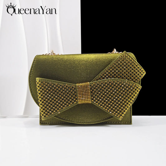 2025 New Rhinestone Design African Shoes & Bag Set in Olive  Open Toe Comfortable Women's High Heels Hot Sale on Instagram