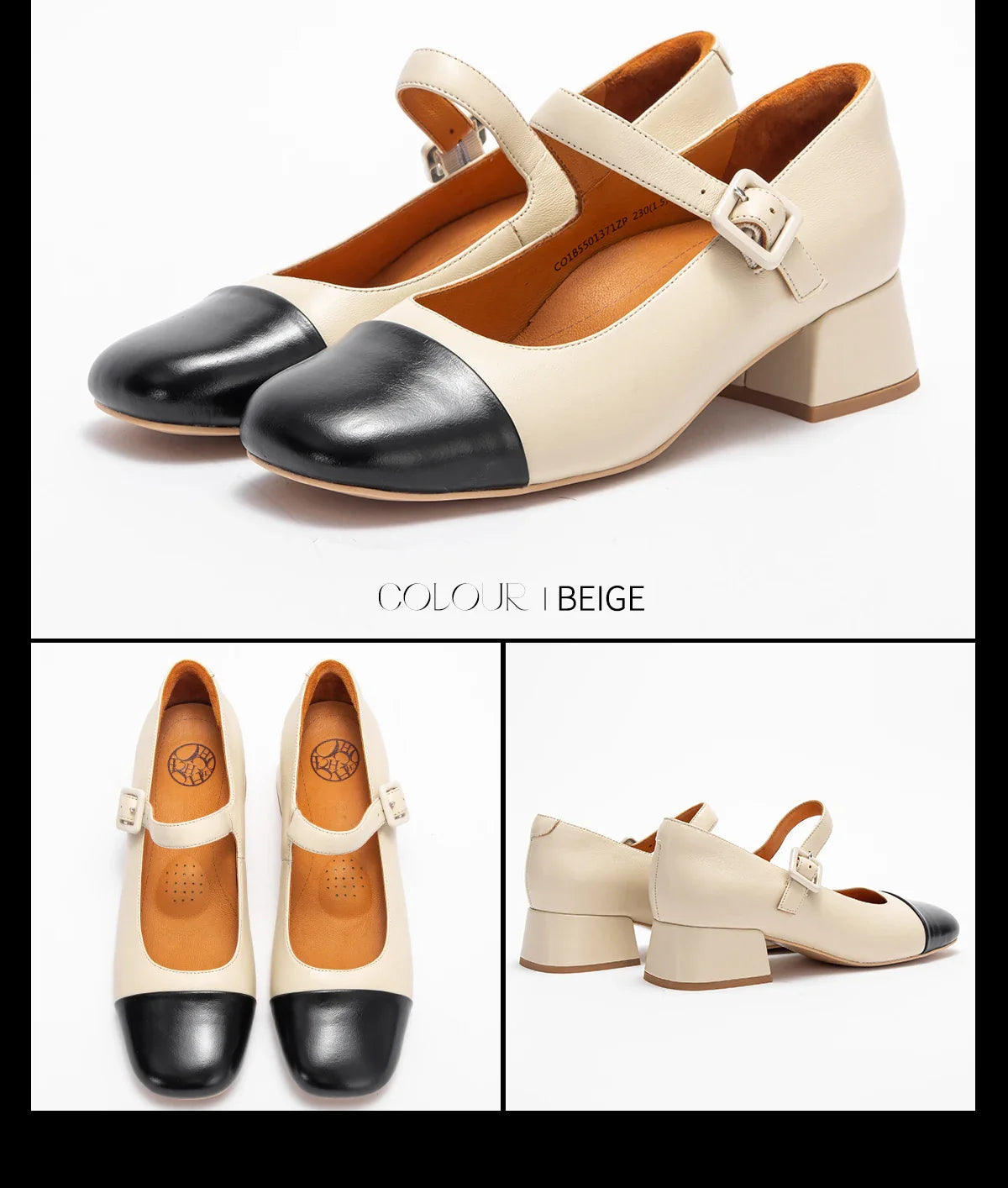 Women's High Heels New High Quality Sheep Leather Women's Shoes Simple Beige Mary Jane Shoes Comfortable