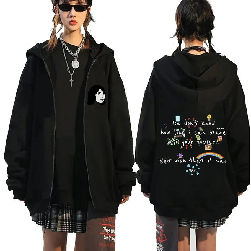 TV Girl Who Really Cares Graphic Print Zipper Hoodie Men Women Fashion Casual Oversized Zip Up Jacket Male Fleece Sweatshirts