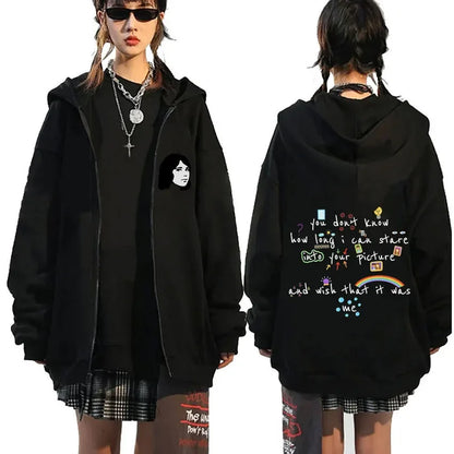 TV Girl Who Really Cares Graphic Print Zipper Hoodie Men Women Fashion Casual Oversized Zip Up Jacket Male Fleece Sweatshirts