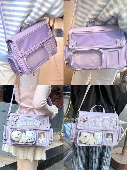 Japanese Solid Color Backpack Women Square Leather Y2K Mochilas Mujer Harajuku Large Capacity Ita Bag Anime Handle Crossbody