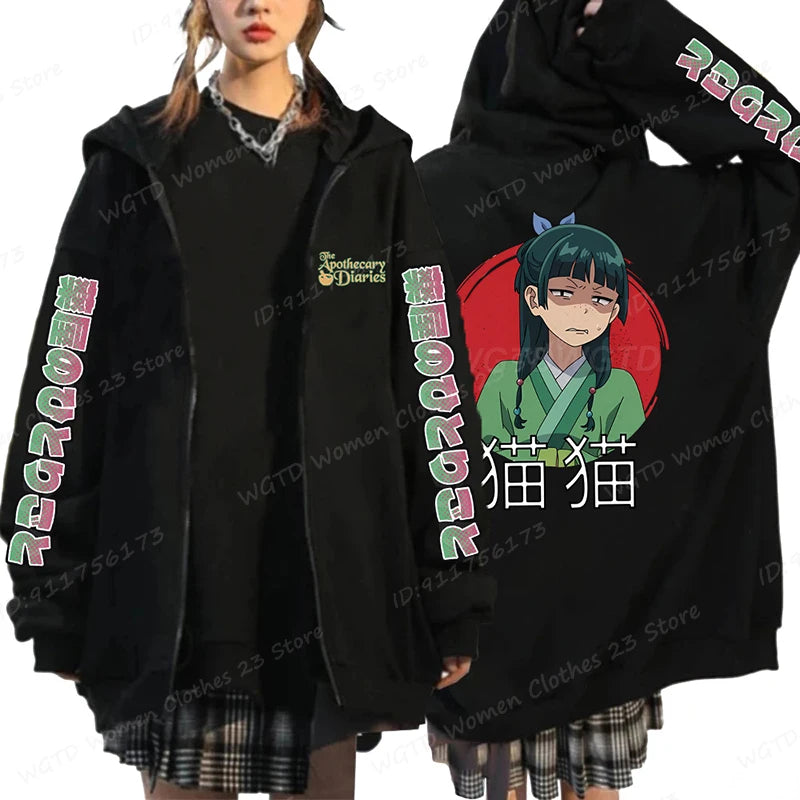 Funny The Apothecary Diaries Print Hoodies Men Women Casual Harajuku Zipper Hooded Pullovers Coat Anime Streetwear Sweatshirt