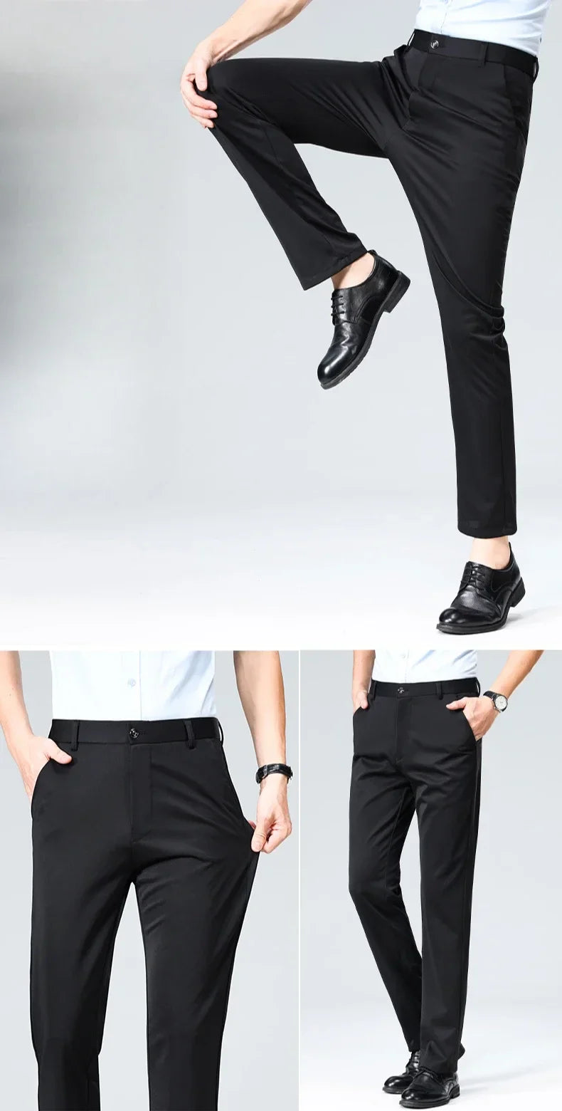 Plus Size 29-42 Mens Summer Thin Business Casual Suit Pants Long Dress Pants Men Elastic Straight Trousers Formal Pants