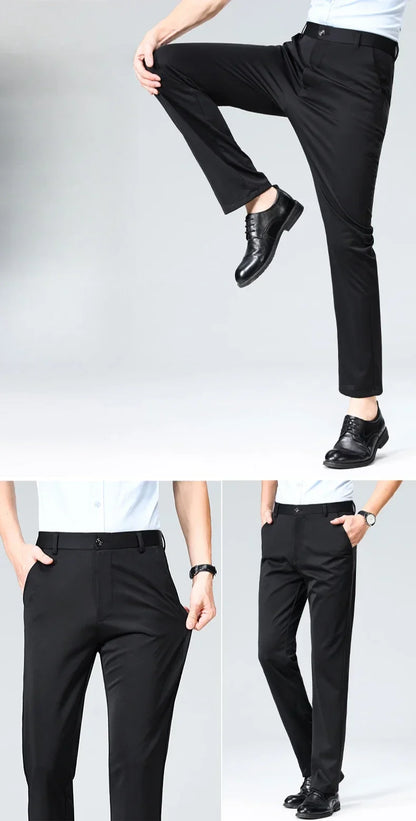 Plus Size 29-42 Mens Summer Thin Business Casual Suit Pants Long Dress Pants Men Elastic Straight Trousers Formal Pants