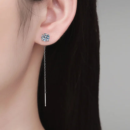 5/6.5mm Tassel Round Cut Moissanite Drop Earring for Women Classic Four-claws Lab Diamond Ear Jewelry 925 Sterling Silver