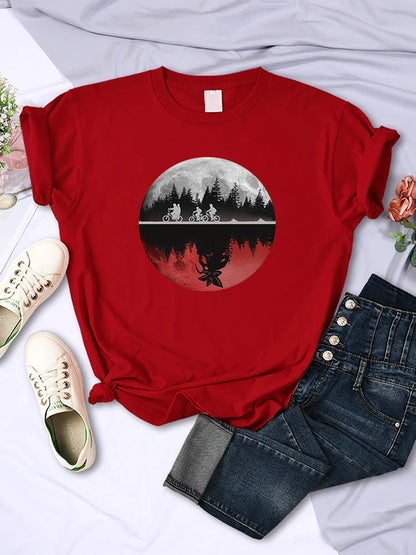Boys Riding Bicycles Print T Shirt Womens Summer Cool T-Shirt Hip Hop Breathable Tee Shirtfashion Casual Short Sleeve Female
