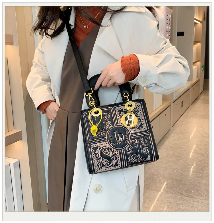 Fashion Top-Handle Bag for Ladies Elegant Handbag with Royal Embroidery Design Versatile Crossbody Style Women Handbags Hand Bag