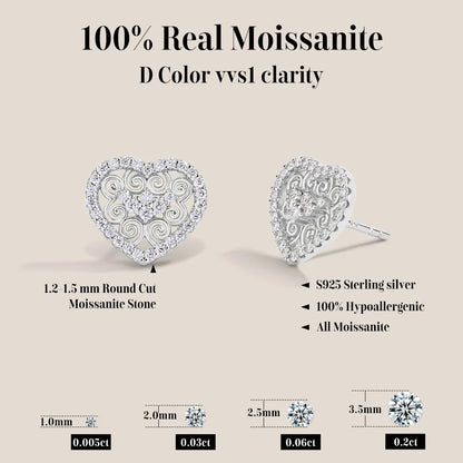 Luxury Heart Shape All Moissanite Earrings for Women D VVS1 Color s925 Sterling Silver Fine Jewelry Mother's Day Gifts
