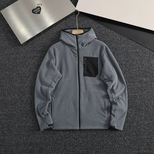 Outdoor Men's and Women's Leisure Sports Fishing Travel Trend Mountain Grab Velvet Hooded Wavy Camping All-match Jacket