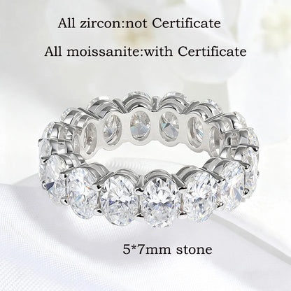 5*7mm Oval Cut Moissanite Ring for Women Full Eternity Bands Lab Diamond Promise Jewelry Pure S925 Silver Female Rings