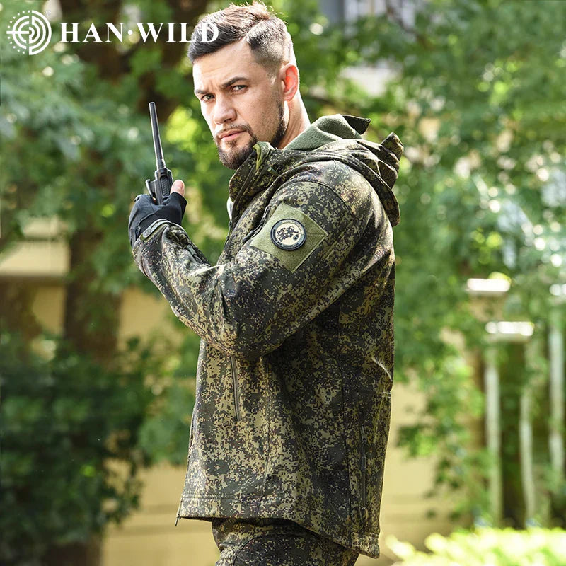 Tactical Winter Set Men's Outdoor Windproof Waterproof Suit Multi-Pocket Soft Shell Hooded Jackets Sharkskin Work Pants