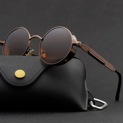 Classic Steampunk Sunglasses for Men and Women Retro Round Metal Frame Sunglasses