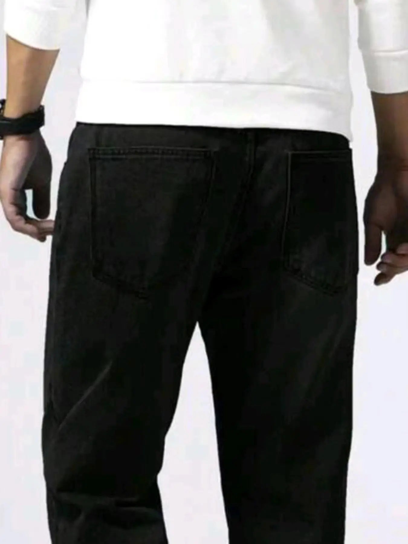 New Spring Autumn Straight Jeans Micro Elastic Versatile Pure Black Casual Denim Pants Men's Solid Color Baggy Regular Trousers