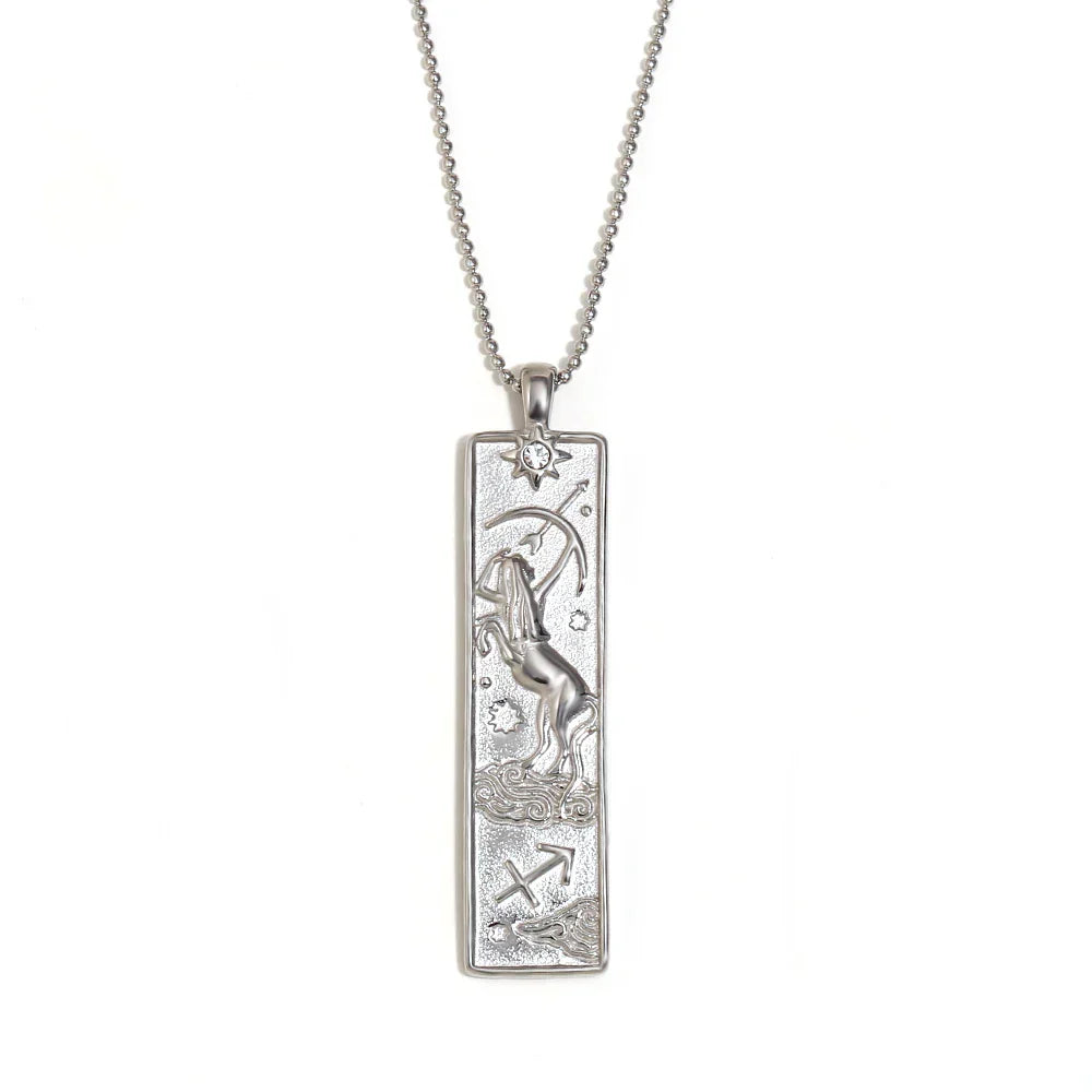 18k Gold Plated Rectangle Shape 12 Constellation Pendant Necklace Stainless Steel Waterproof Fashion Women's Jewelry