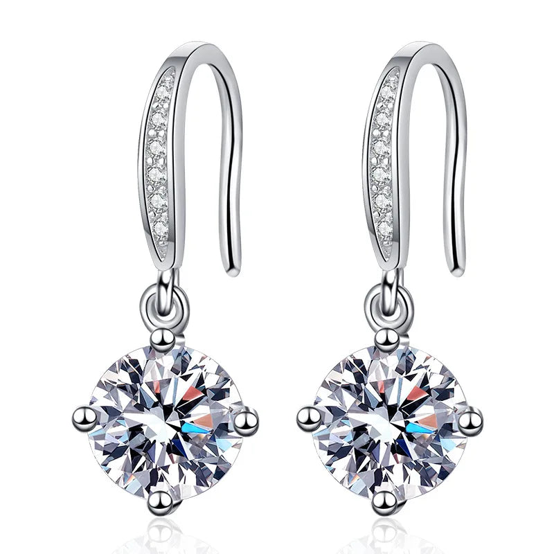 White Gold Plated 1ct Zircon/moisssanite Drop Earrings for Women 4 Claws Wedding Sparkling Sterling Silver 925 Earring