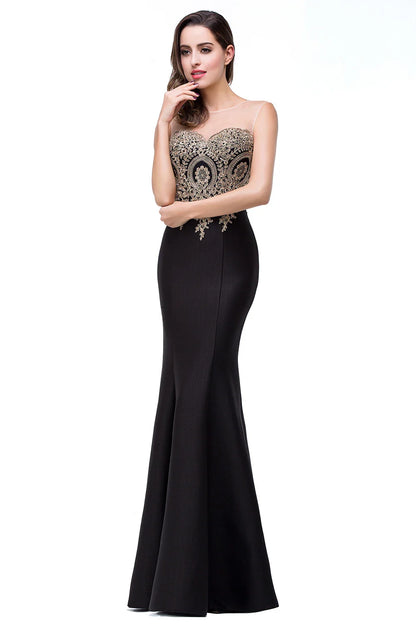 Elegant Mermaid Evening Dress Women Sweetheart Illusion Golden Appliques Lace Wedding Party Prom Gown Robe de Soiree