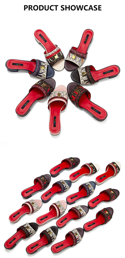 Fashionable High Quality Metal Lock Monogram Print Women's Low Heeled Slippers Temperament Versatile Women's Slippers
