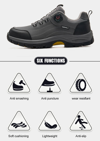 Men's Steel-Toed Safety Shoes With Anti-Crush, Anti-Puncture And Anti-Slip Soles, Fashionable Button Industrial Work Shoes