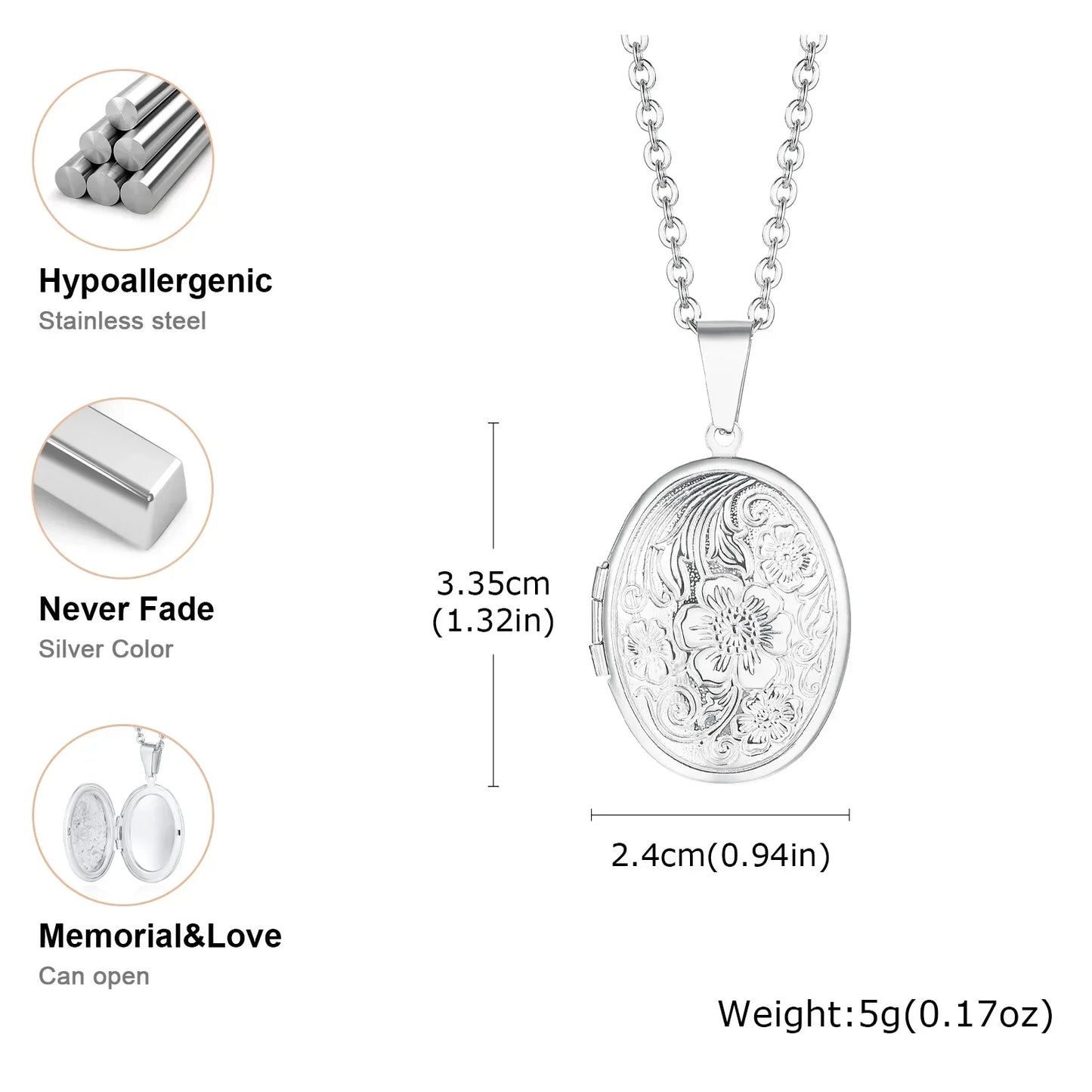 Light Heart Locket Pendants for Women Men Openable Photo Frame Glossy Stainless Steel Necklaces Family Love Collar