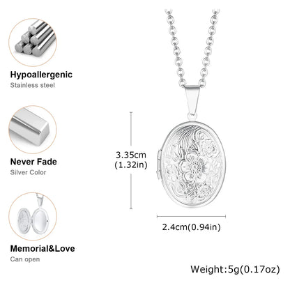 Light Heart Locket Pendants for Women Men Openable Photo Frame Glossy Stainless Steel Necklaces Family Love Collar