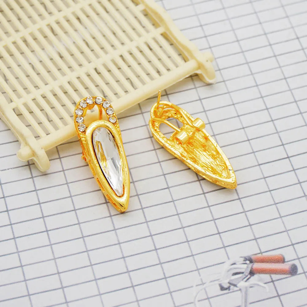 Women Gold Color Jewelry Sets Blue Pendant Necklace Earrings Bracelet Ring Sets Party Gifts
