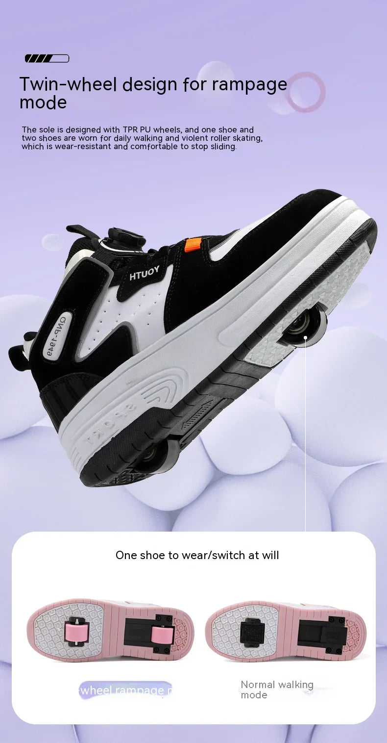 Children's walking shoes 2024 new double wheel invisible roller skates young primary school children big child swivel buckle