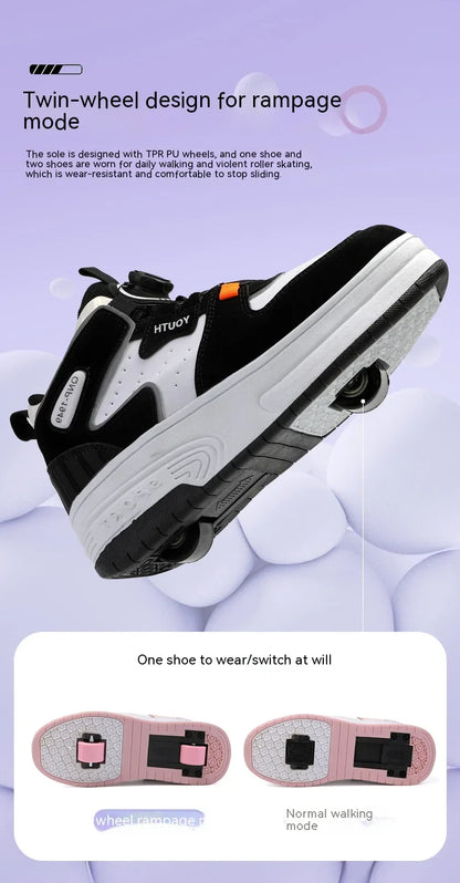 Children's walking shoes 2024 new double wheel invisible roller skates young primary school children big child swivel buckle