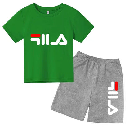 Kids Gift Sports Short-Sleeved Round Neck Black Letters Fashion White T-shirt+Shorts Summer Boy Girl Casual Outdoor Jogging Suit