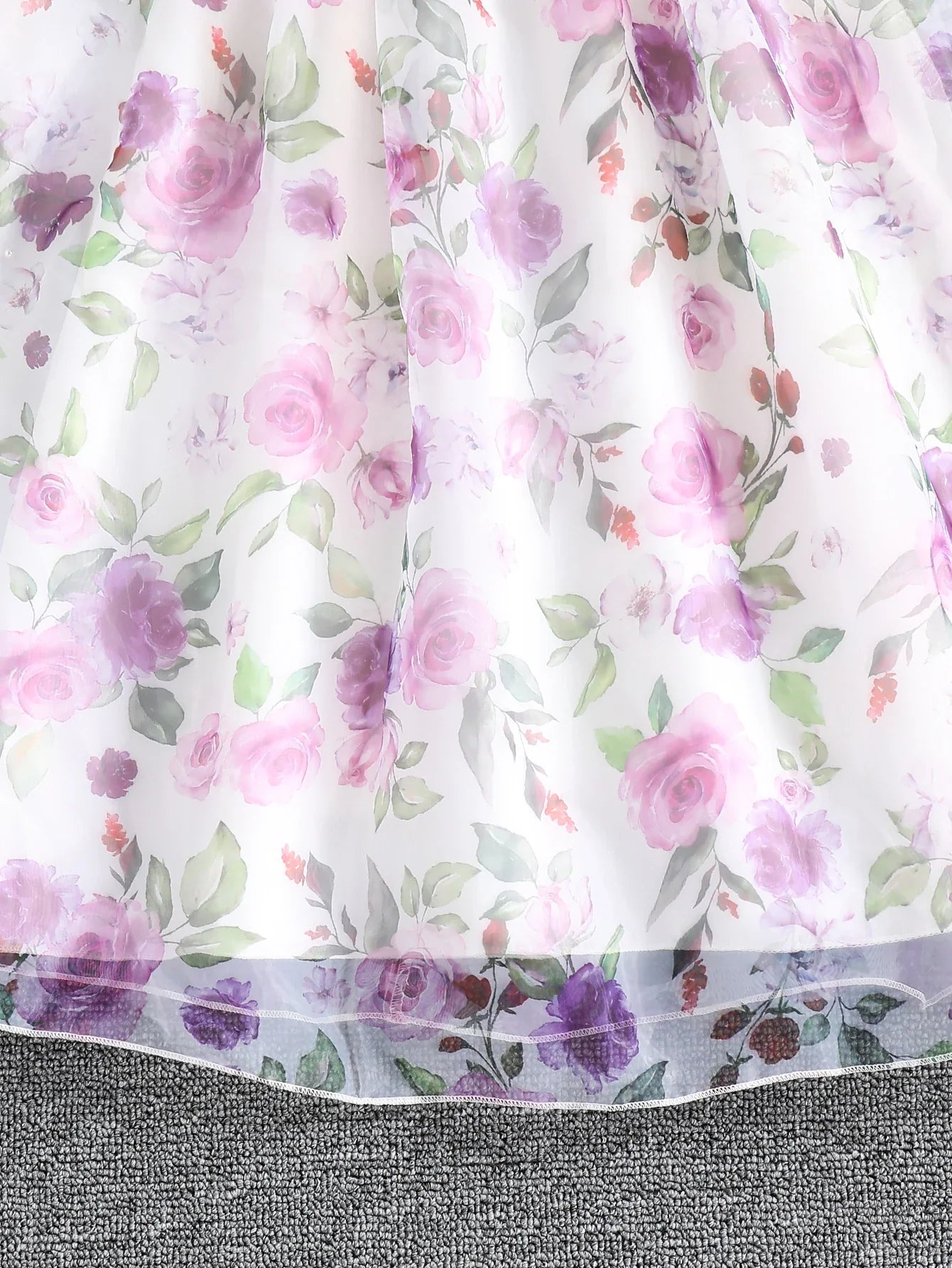 Summer Girl's Cute Square Neck Bubble Sleeve Flower Print Princess Dress Slimming And Ladylike Dress