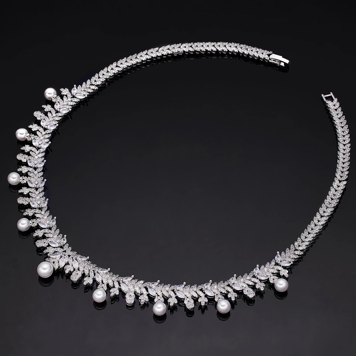 2023 New Cubic zirconia Pearl Necklace Earrings Set of 4 Women's Wedding Party All Zircon Dubai Bridal Jewelry Set Gift