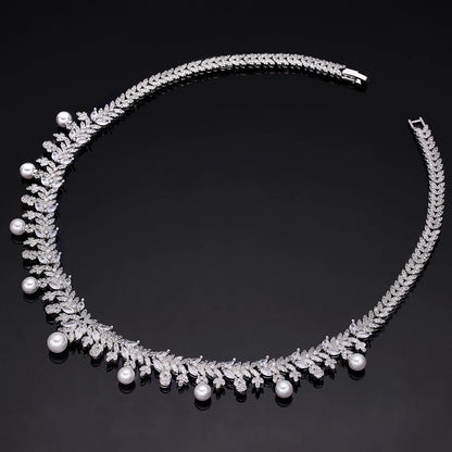 2023 New Cubic zirconia Pearl Necklace Earrings Set of 4 Women's Wedding Party All Zircon Dubai Bridal Jewelry Set Gift