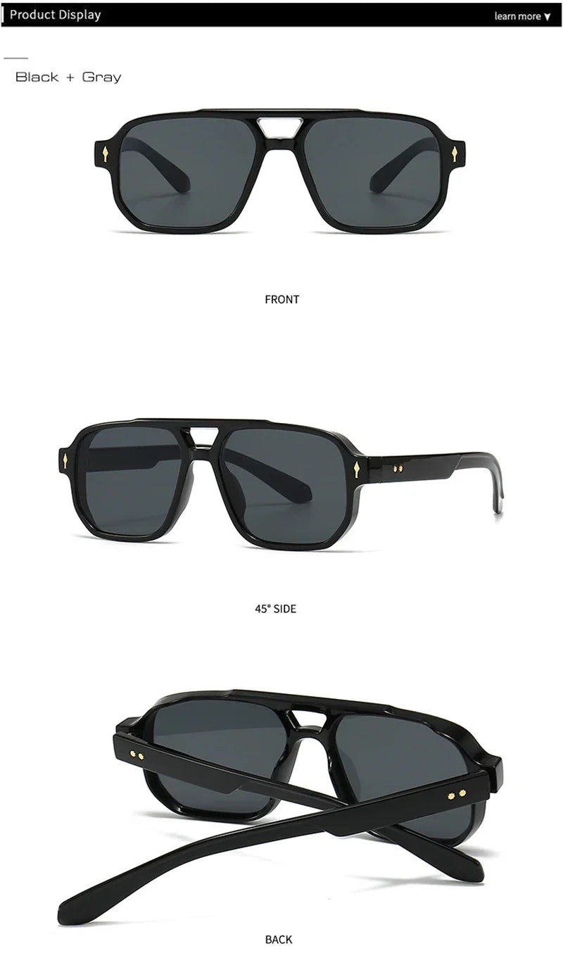 Double Bridges Square Sunglasses Women Gradient Shades UV400 Fashion Brand Designer Rivets Men Sun Glasses