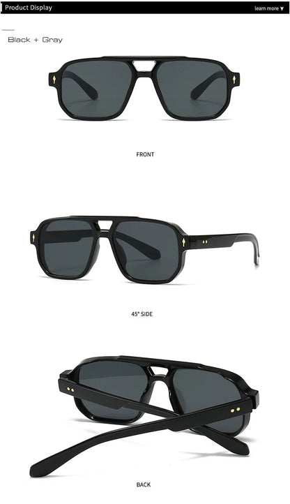 Double Bridges Square Sunglasses Women Gradient Shades UV400 Fashion Brand Designer Rivets Men Sun Glasses