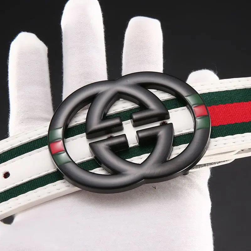 2026 New Unisex Red Green Stripe Belt 3.8cm - Durable Canvas Designer Waistband with Metal Logo, Trendy & Wear- Resistan