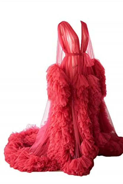 Maternity Star Dresses Robe Tiered Ruffles Photoshoot Babyshower Bathrobe Maternity Dress Sexy Kimono Party Birthday Gowns