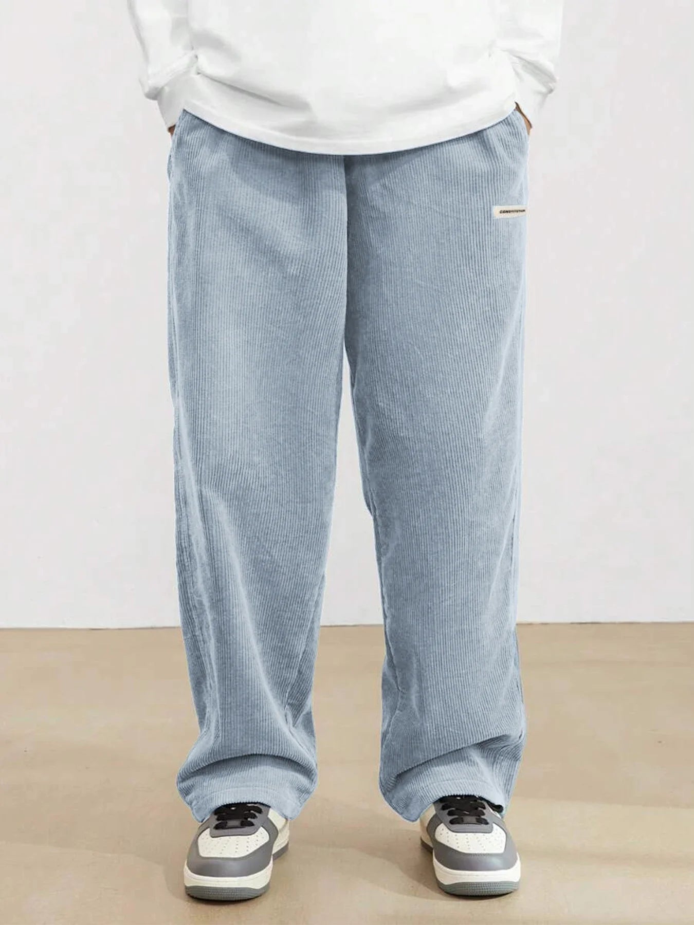 Men's Corduroy Straight Leg Casual Pants Drawstring Elastic Waist Outdoor Streetwear Winter Warm Autumn Sport Thermal Trousers