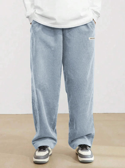 Men's Corduroy Straight Leg Casual Pants Drawstring Elastic Waist Outdoor Streetwear Winter Warm Autumn Sport Thermal Trousers