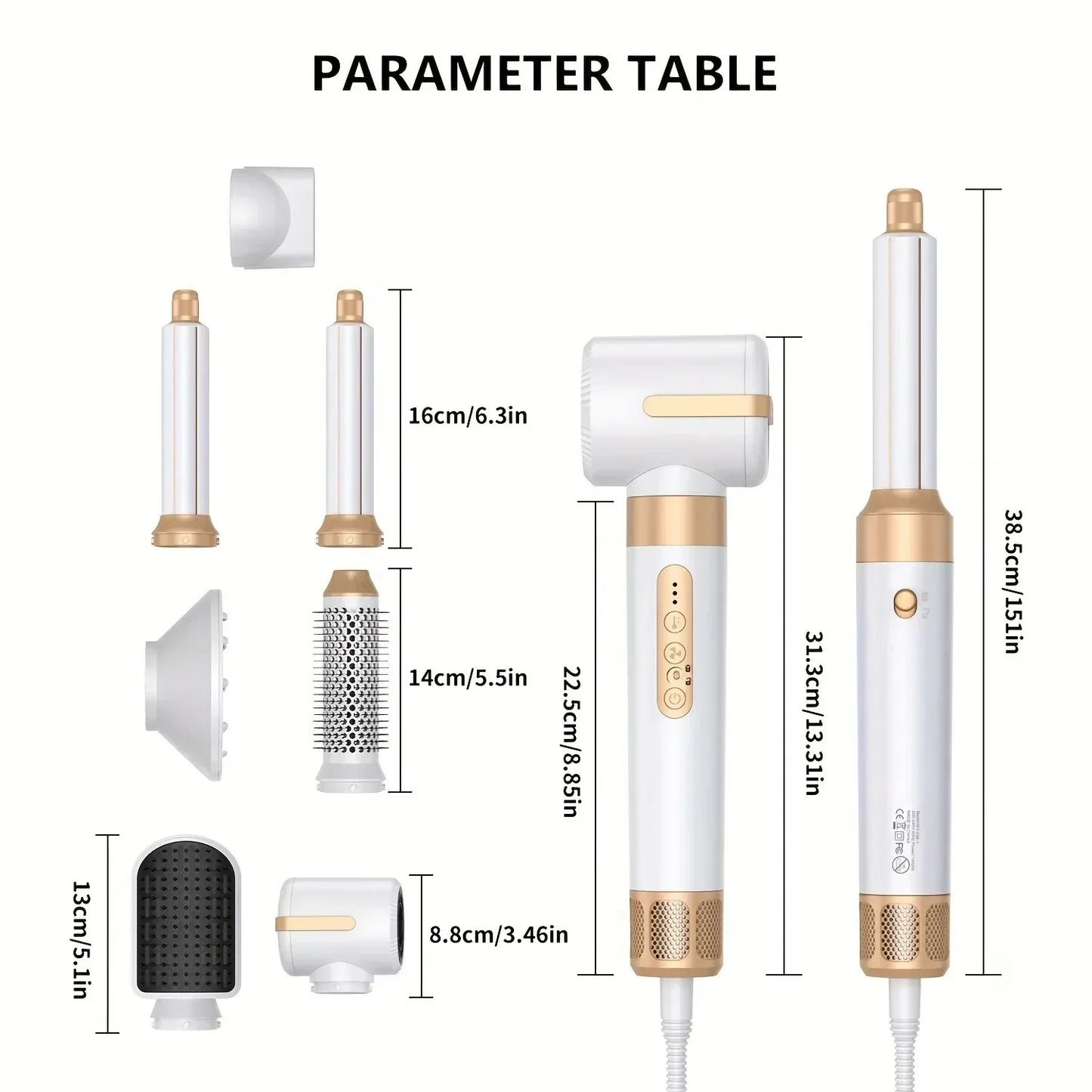 7 In 1 Hair Dryer Brush Brushless High Speed Hair Dryer with Diffuser Ionic Blow Dryer Hot Air Styling Comb Hair Curler