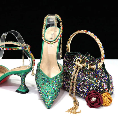 Pointed Shoes Bag Soft Handle Bag Anklet Design Medium Heel Ladies Shoes Suitable for Wedding Party