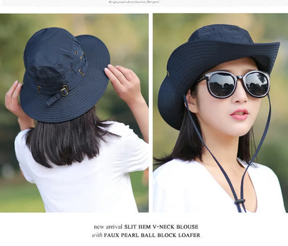 Unisex Summer Sunscreen Wide Brim Bucket Hats Women UV Protection Waterproof