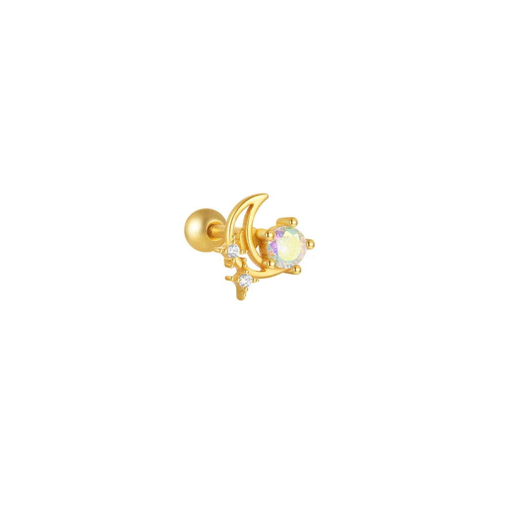 1PC 925 Sterling Silver Crown Horse Eye Zircon Heart Flat Head Cartilage Piercing Stud Earring For Women Claasic Earring