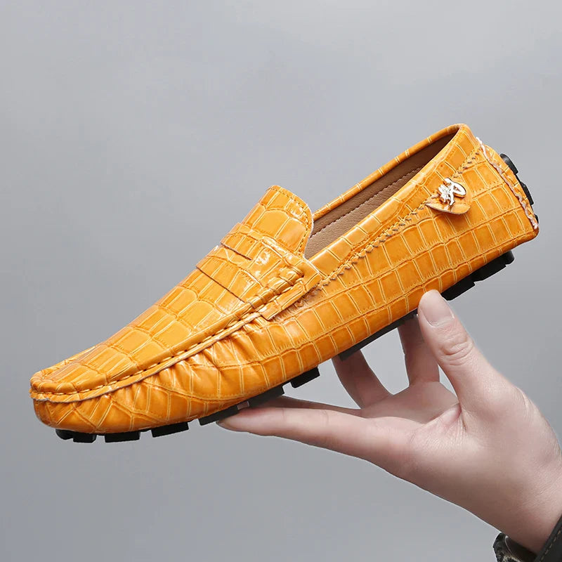 Patent Leather Loafers for Men, Crocodile Pattern, Korean Style, Trendy, Popular Casual Leather Shoes, Slip-On Loafers, Lazy Shoes
