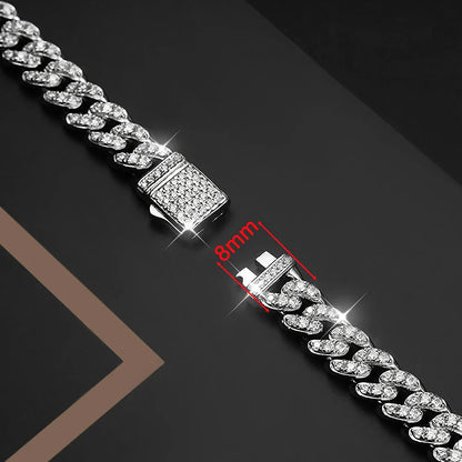 8mm Cuban Link Chain Full Moissanite Diamond Bracelets for Women Men 925 Sterling Silver Hip Hop Punk Iced Out Tennis Bracelet