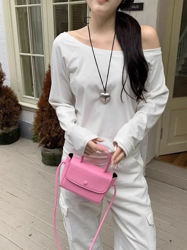 Autumn Winter One Shoulder Cotton Long Sleeve Slant Shoulder Women's Clothing Style Interior Wide Truffle Shoulder Base Shirt
