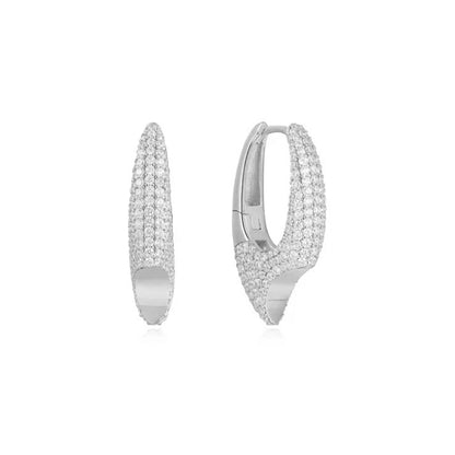 925 Sterling Silver Irregular Big Hoop Earring Piercing CZ Zircon Trend Fine Casual Daily Shiny Jewelry Gift