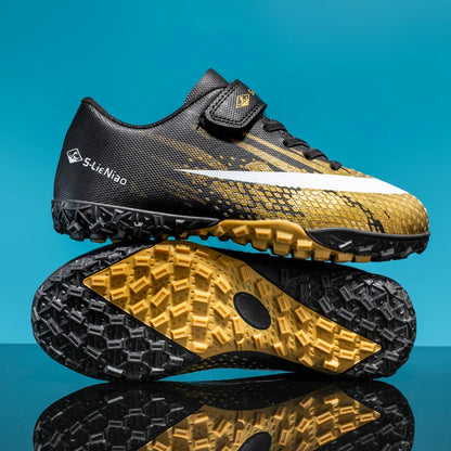 Kids' Turf Soccer Shoes with Rubber Soles, White/Pink, Black/Gold & WhiteMoon for Training