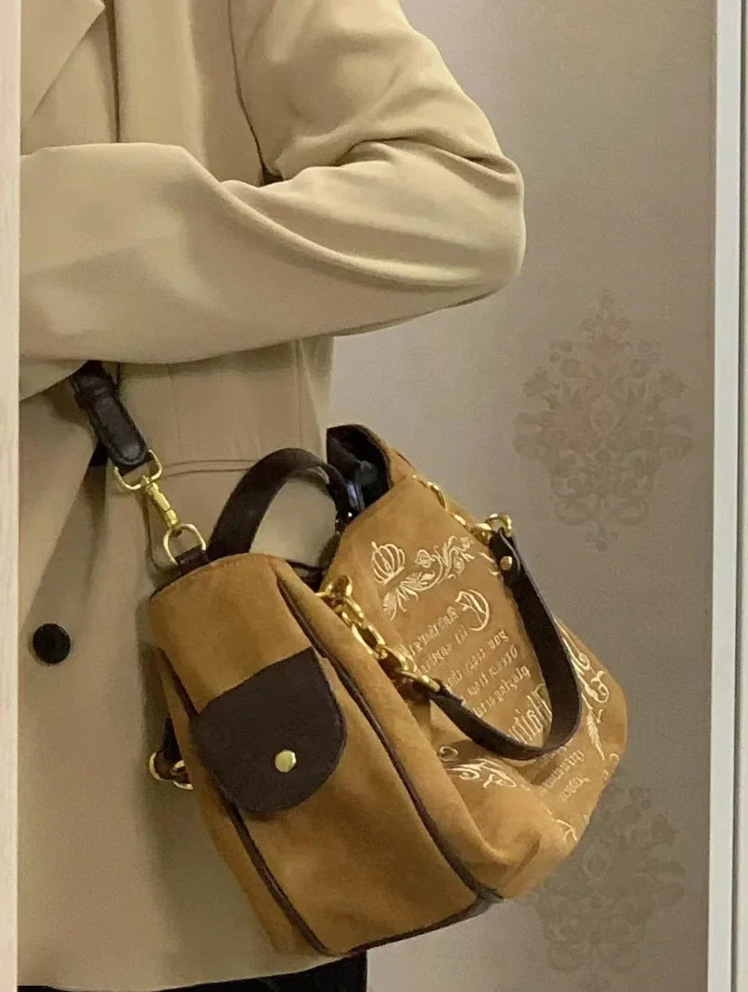 Bolsa Tote Feminina Rosa Vintage Y2K Gótica Estética Grande Capacidade Bordado Letra Retrô Corrente Grunge Viagem Ombro