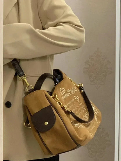 Bolsa Tote Feminina Rosa Vintage Y2K Gótica Estética Grande Capacidade Bordado Letra Retrô Corrente Grunge Viagem Ombro